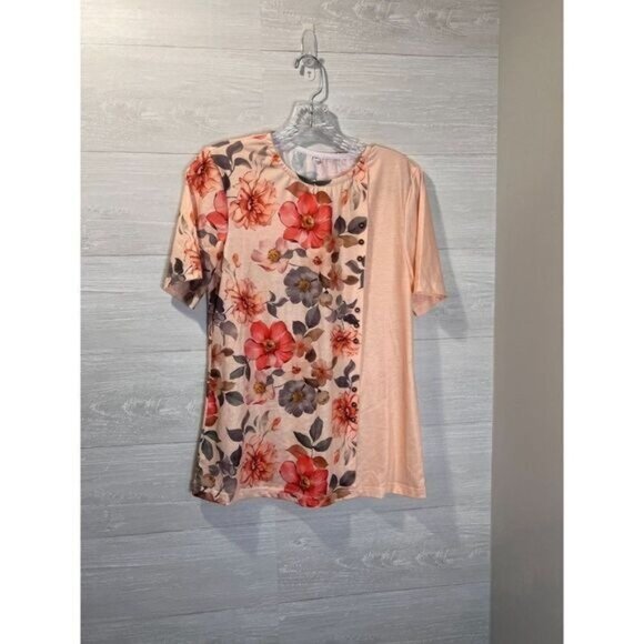 Women's Short Sleeve Crewneck Shirts Loose Casual Floral Blouse NWOT - Picture 3 of 7